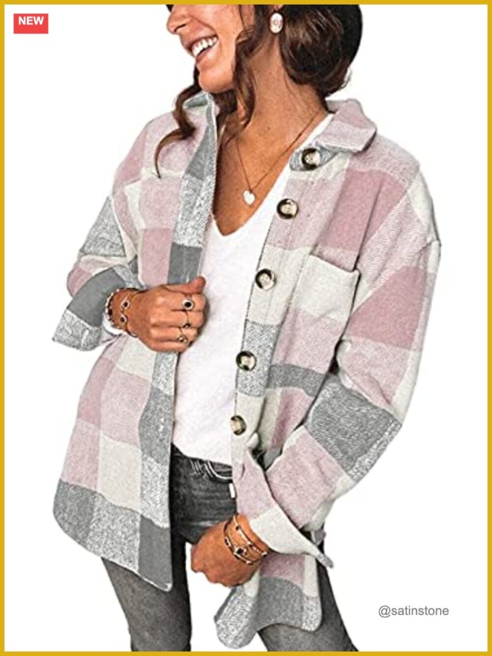 Women's Brushed Plaid Shacket Long Sleeve Button Down Casual Flannel Jacket Coat